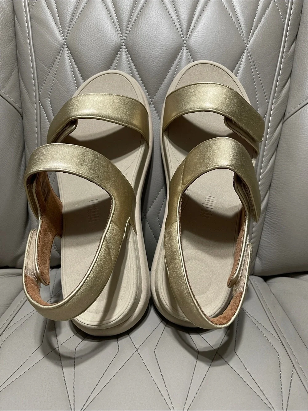 FitFlop F-Mode Go Metallic Gold Adjustable Flatform Sandals - Picture 6 of 10